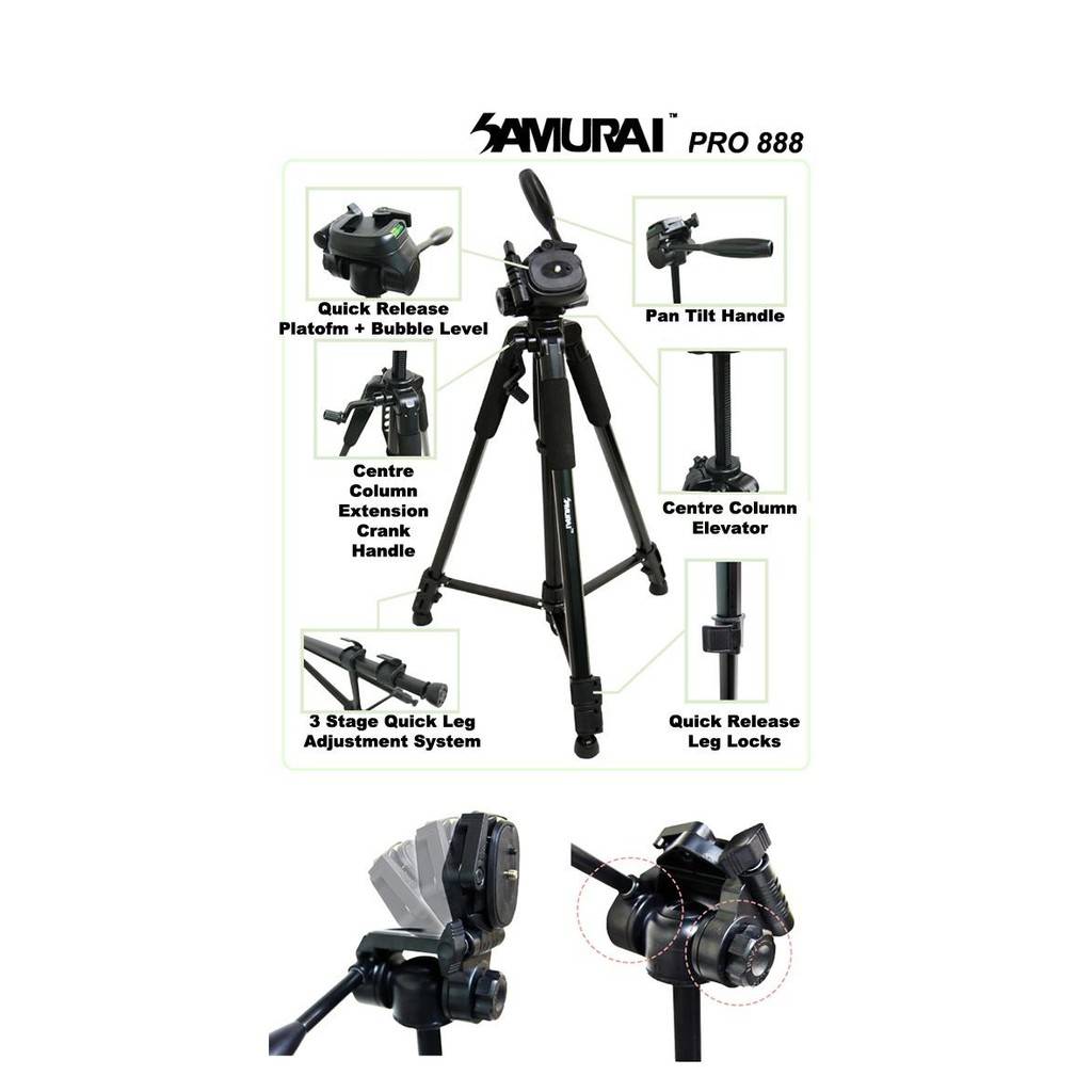 Samurai Pro888 BLACK Aluminum light weight Tripod Free Pouch