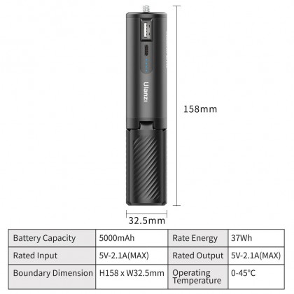 Ulanzi BG-4 Power Bank Maniglia Con Treppiede 5000mAh | Ricarica 2 Dispositivi, Per Smartphone E Action Cam