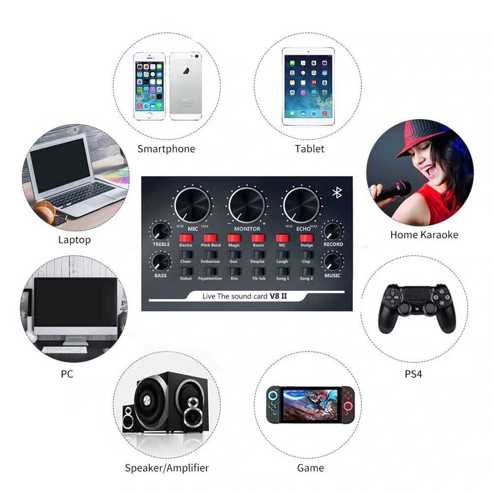 XTUGA V8II Multifunctional Live Streaming Sound Card USB Audio