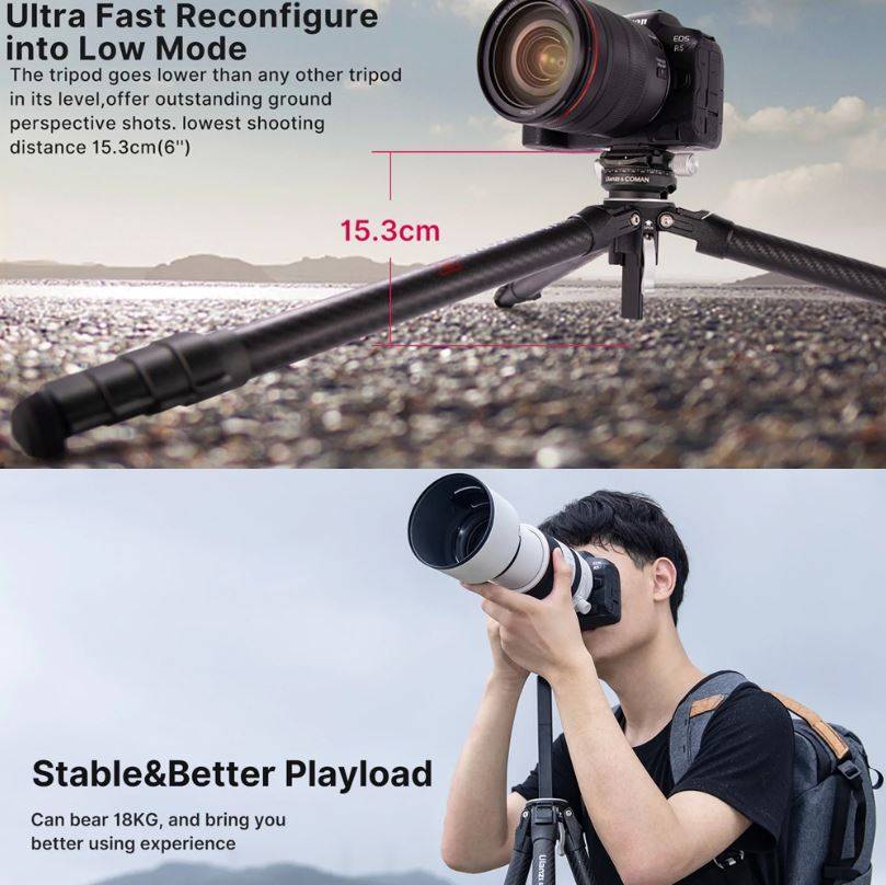 Ulanzi Coman Zero X Y Lightweight Carbon Travel Tripod Monopod with ...