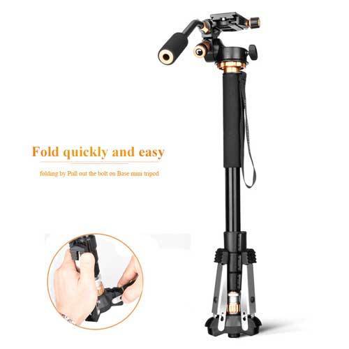 Beike Q168S Monopod With Mini Tripod Base Aluminum Pan Head & 1/4 Camera Screw Mount for Camera