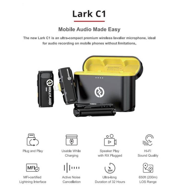 Hollyland Lark C1 Ultra-Compact Premium Wireless Lavalier Microphone ...