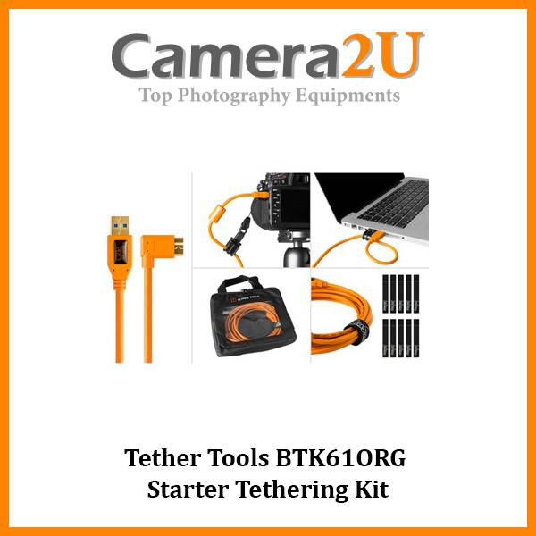 Tether Tools BTK61ORG Starter Tethering Kit with USB Type-A to Micro-B  Right Angle Cable (15', Orange)