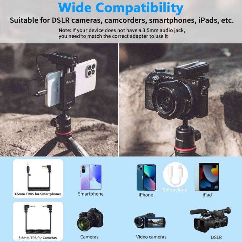 Boya BY-XM6-K2 2.4GHz Ultra-Compact Wireless Microphone with Charging ...