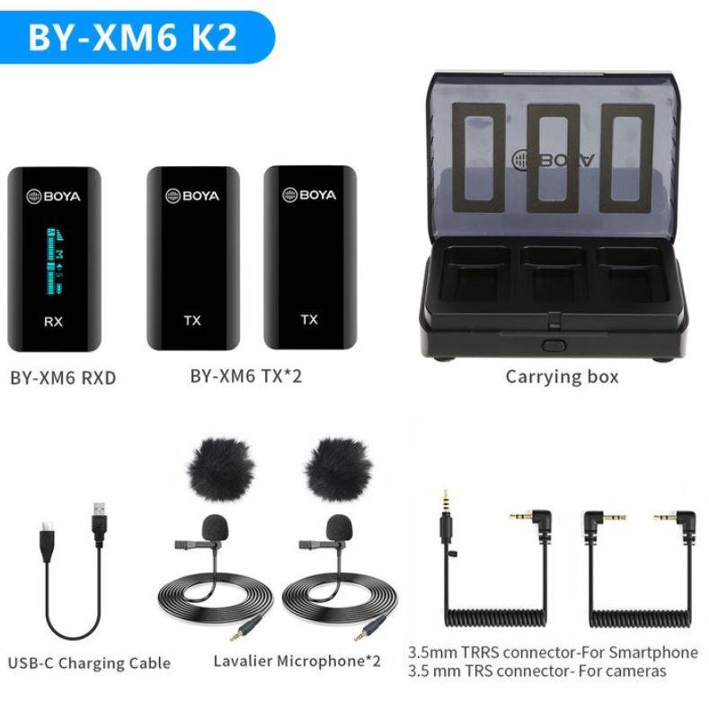 Boya BY-XM6-K2 2.4GHz Ultra-Compact Wireless Microphone with Charging ...