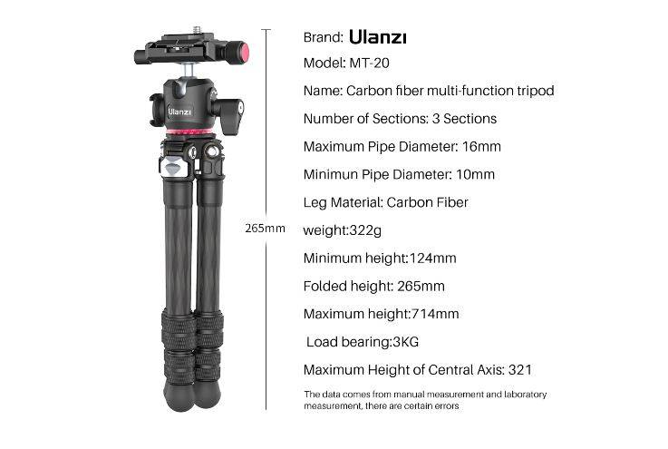 Ulanzi MT-20 Professional Carbon Fiber Tripod Monopod Digital DSLR ...