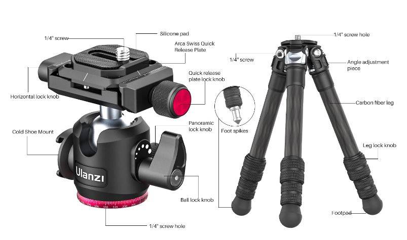 Ulanzi MT-20 Professional Carbon Fiber Tripod Monopod Digital DSLR ...