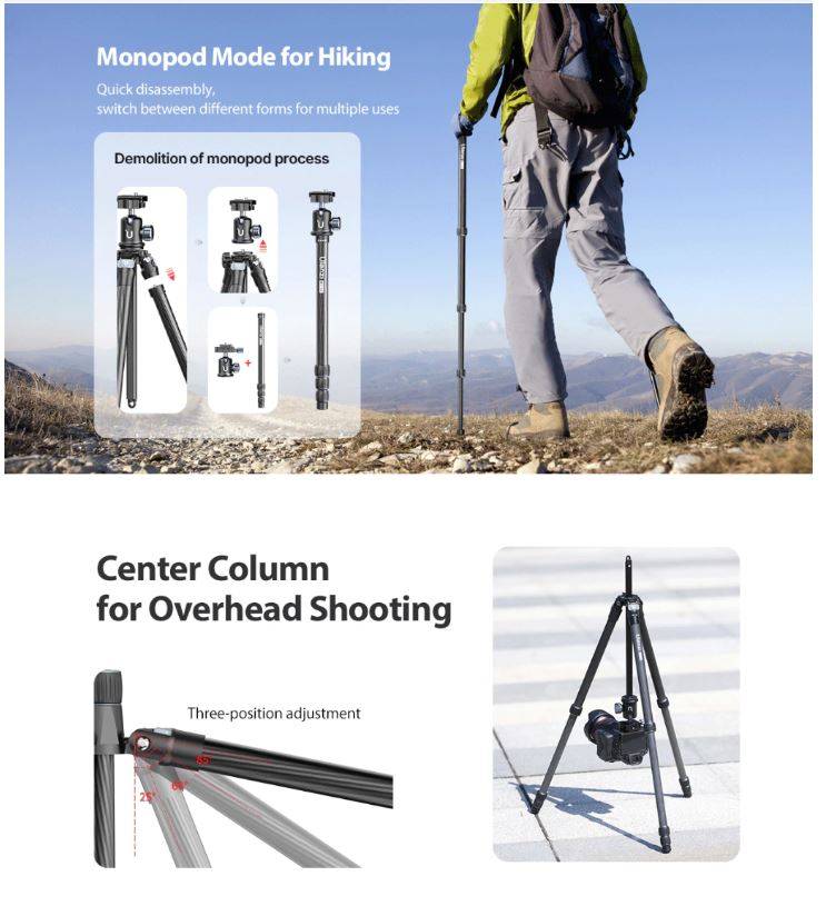 Ulanzi MT60 Lightweight Portable Carbon Fiber Travel Tripod with