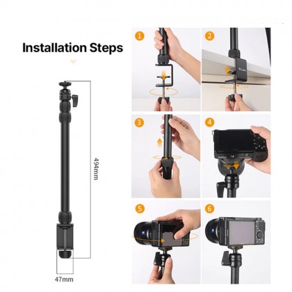 Tinpops Camera Desk Mount Stand, 15.5-21.5" Adjustable Desktop C-Clamp Mounting Stand, Aluminum Tabletop Light Stand With 1/4'' Screw Tip For DSLR Camera, Photography Video Light, Live Streaming