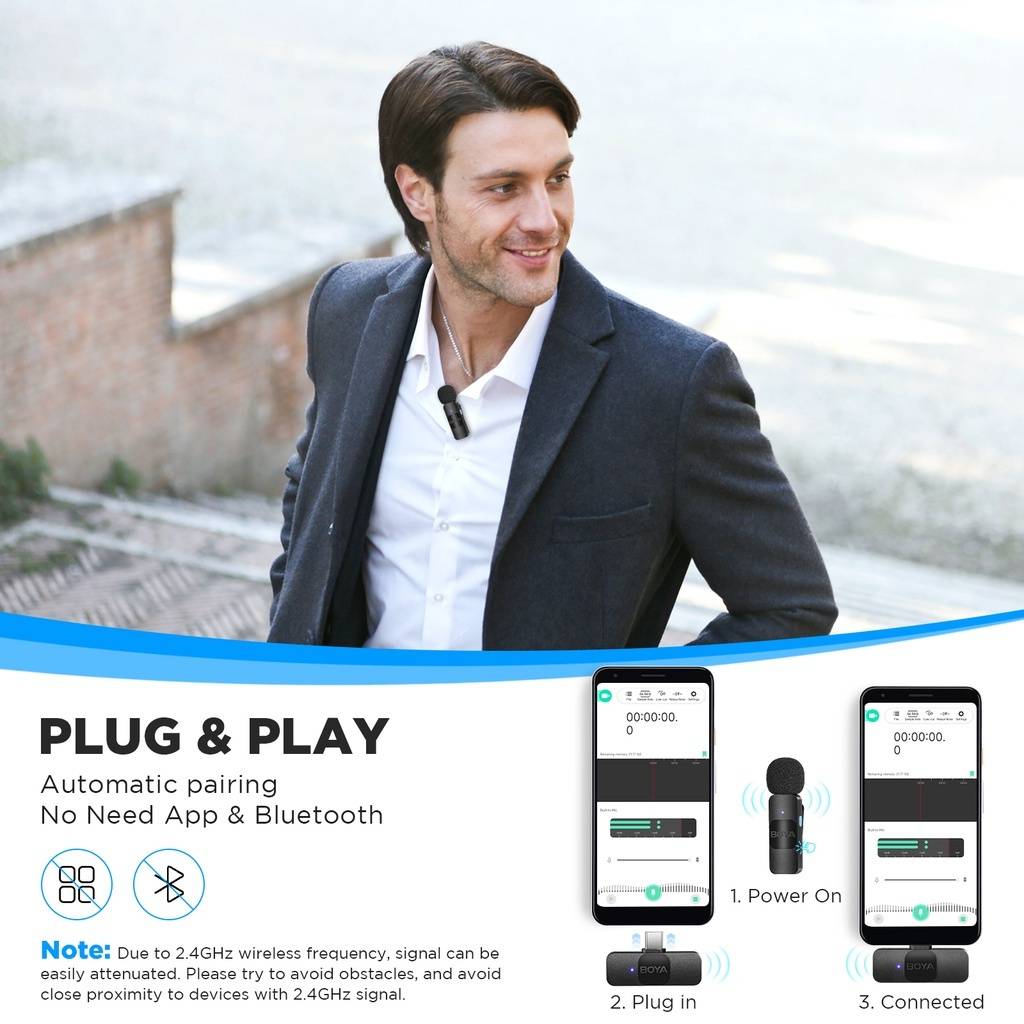 BOYA BYV1 / V2 / V10 / V20 Wireless Lavalier Microphone With Noise