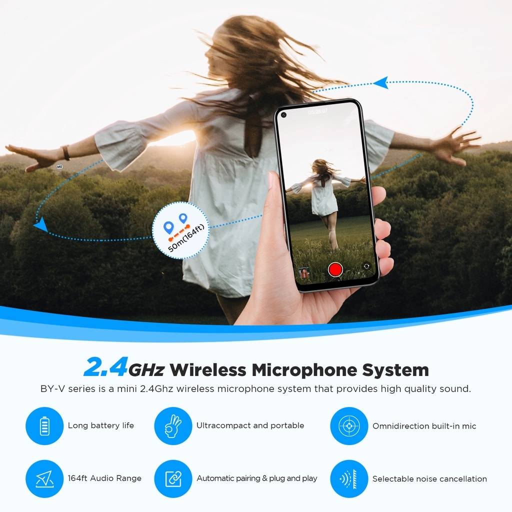 BOYA BYV1 / V2 / V10 / V20 Wireless Lavalier Microphone With Noise