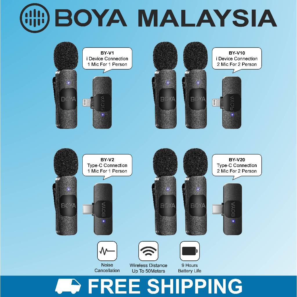 BOYA BYV1 / V2 / V10 / V20 Wireless Lavalier Microphone With Noise