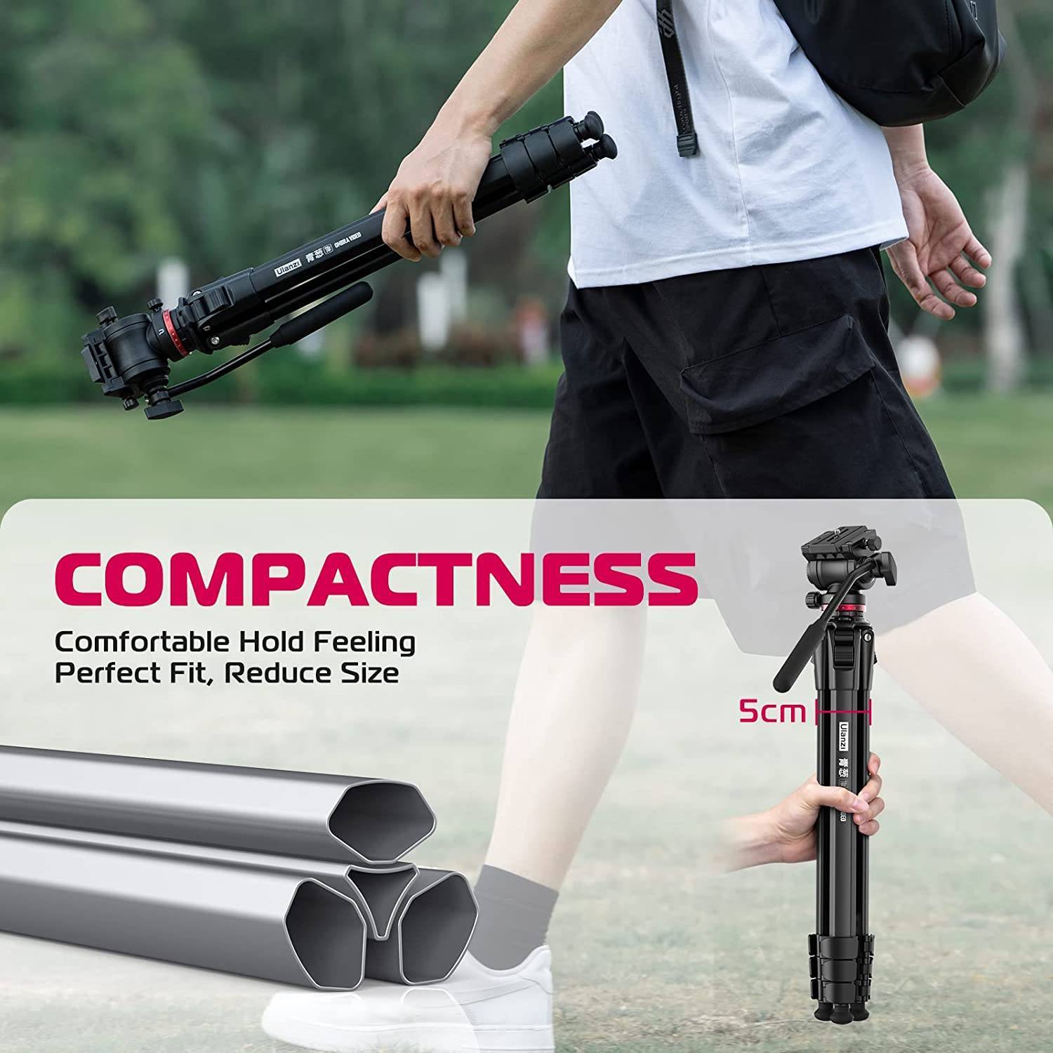 Camerastatief ULANZI MT-56 Ombra reisstandaard 160 cm professionele fotostandaard met zwevende kop 360° ketel, Arca Swiss, mobiele telefoonadapter, max laadvermogen 6 kg voor Nikon Canon Sony Camera