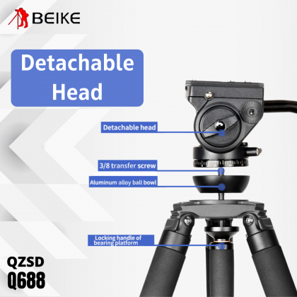 Beike QZSD Q688 Professional Video Tripod with Video Fluid Head ...