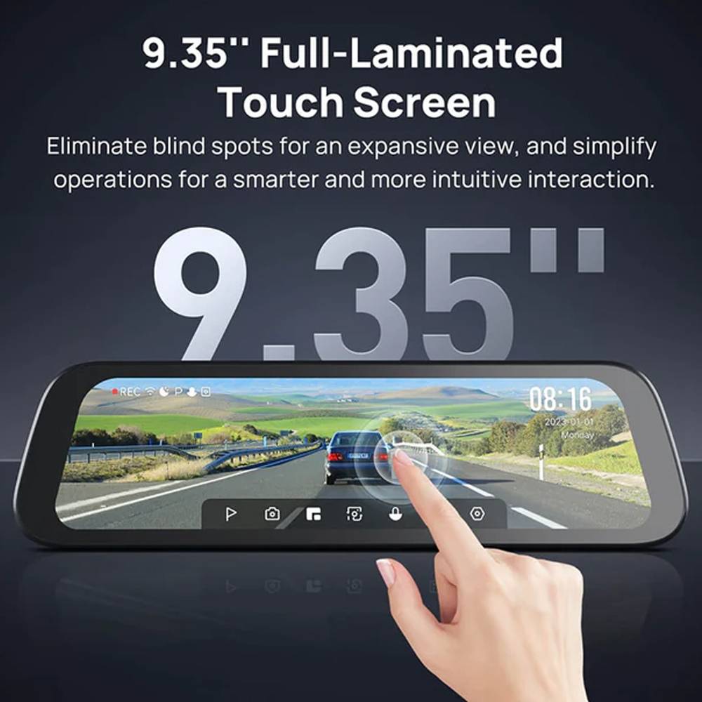 Touch Dynamic Rear Display 70mai S500 Rearview Dash Cam 9.35'' Touch Screen 3K Super Capacitor ...
