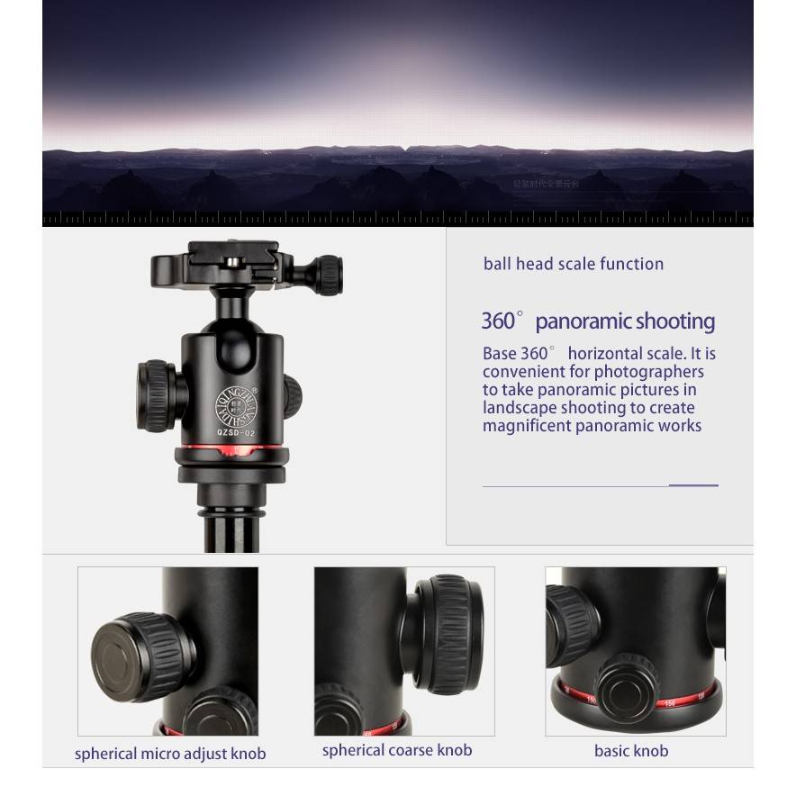 Beike QZSD Q530 Portable Aluminum Alloy Tripod DSLR Tripod with ...
