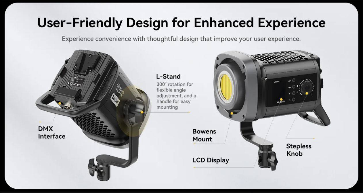 Ulanzi VL200 VL-200Bi 200W V-Mount COB Video Light Wireless APP Control ...