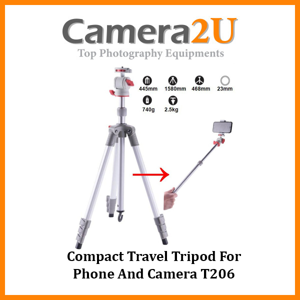 Compact Travel Tripod For Phone And Camera T206 | Camera2u ...