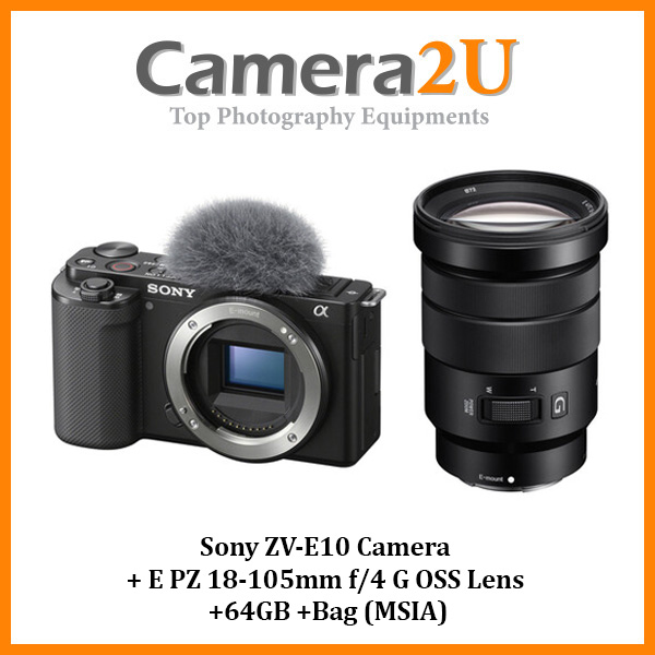 Sony Alpha ZVE10 ZV E10 Camera + E PZ 18105mm f/4 G OSS Lens +64GB