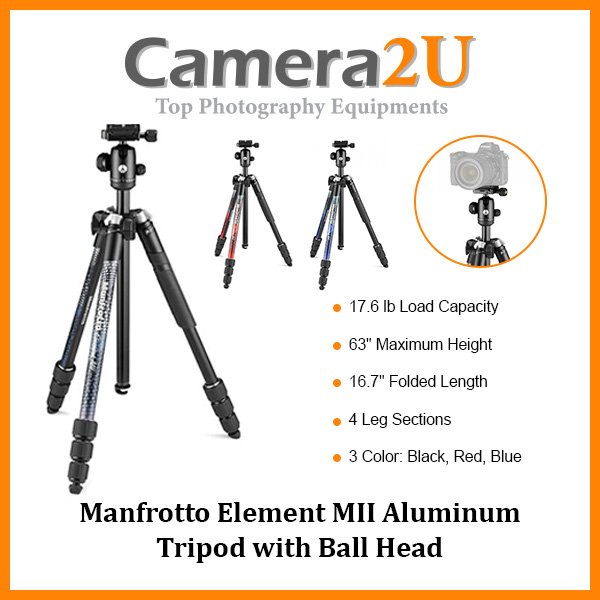 Manfrotto Element MII Aluminum Tripod with Ball Head Camera2u