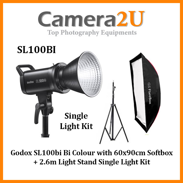 Godox SL100bi Bi Colour with 60x90cm Softbox + 2.6m Light Stand Single ...